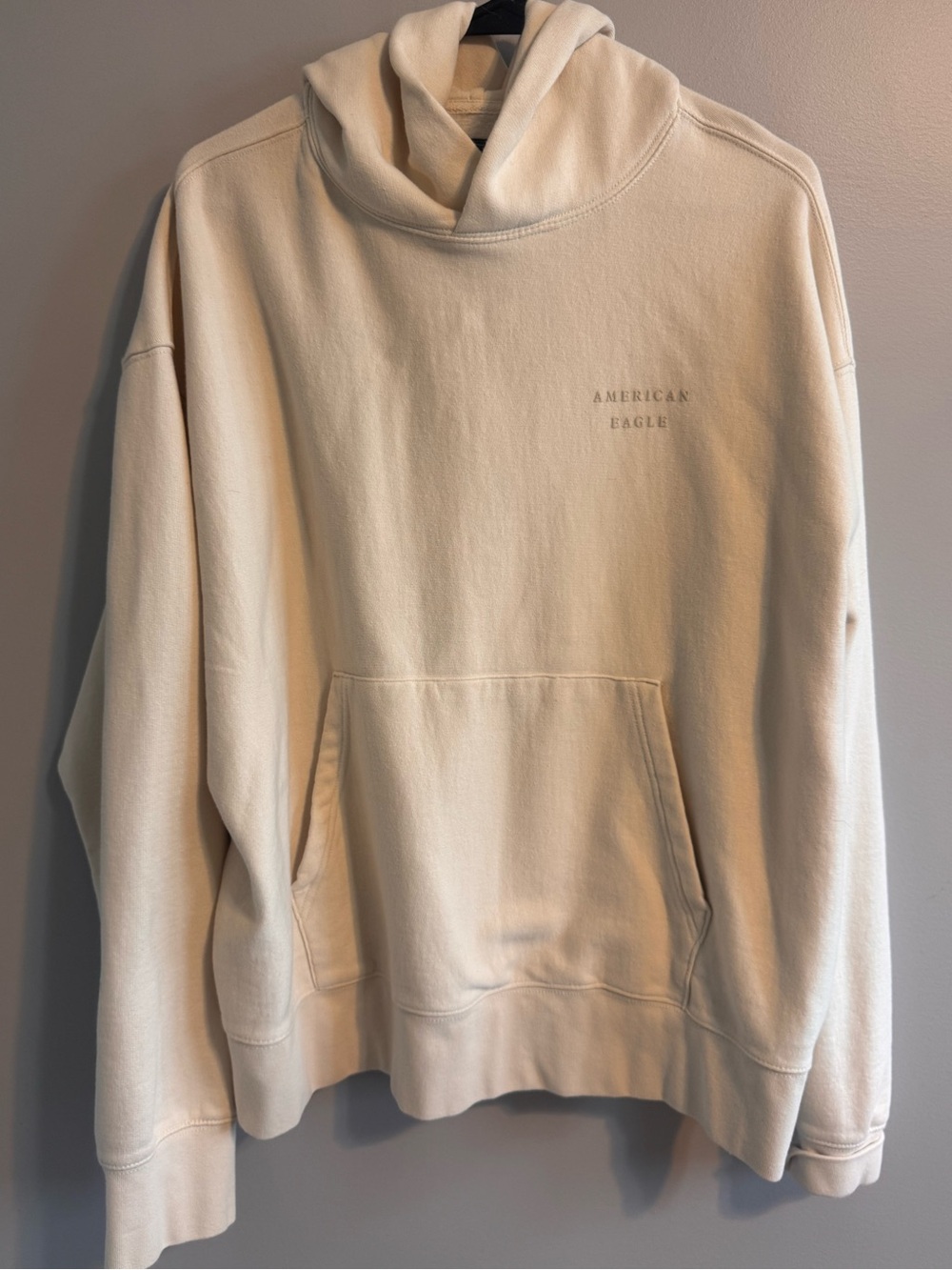 American Eagle Oversized Cream Logo Hoodie Sweatshirt Large